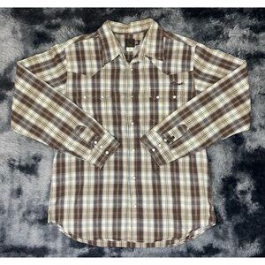 O'Neill Plaid Brown/Tan Accent Snap Button Long Sleeve Shirt